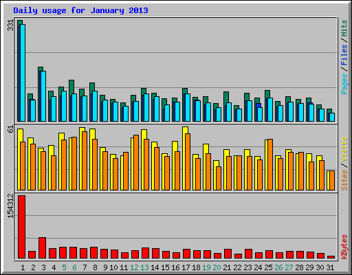 Daily usage for January 2013